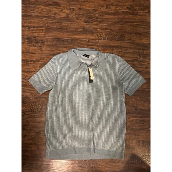 TAHARI Polo Shirt Men's Blue Short Sleeve Soft Stretch Viscose Blend Sz:M - Picture 1 of 6